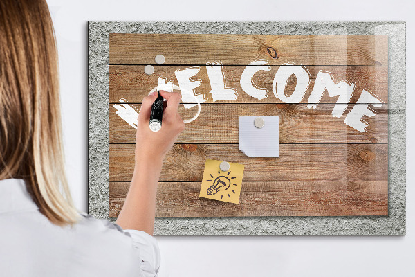Tableau effaçable magnétique Panneau de bienvenue avec espace pour photos