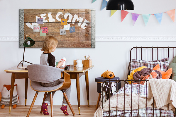 Tableau effaçable magnétique Panneau de bienvenue avec espace pour photos