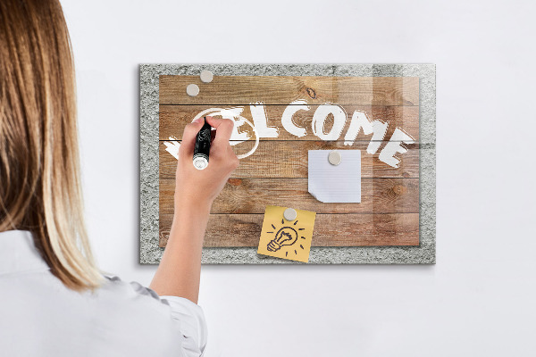 Tableau effaçable magnétique Panneau de bienvenue avec espace pour photos
