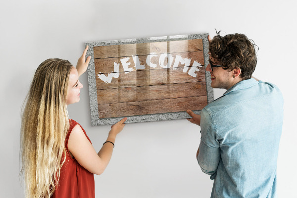 Tableau effaçable magnétique Panneau de bienvenue avec espace pour photos