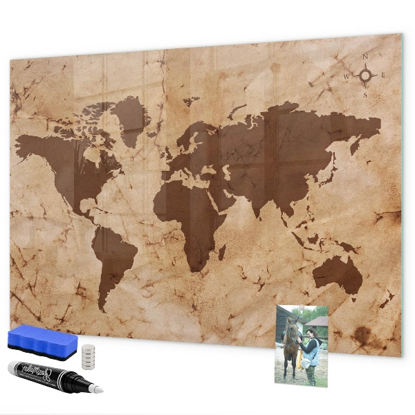 Tableau magnétique effaçable Une carte du monde pour noter des souvenirs