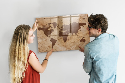 Tableau magnétique effaçable Une carte du monde pour noter des souvenirs
