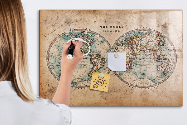 Tableau effaçable magnétique Carte du monde avec espace pour les photos
