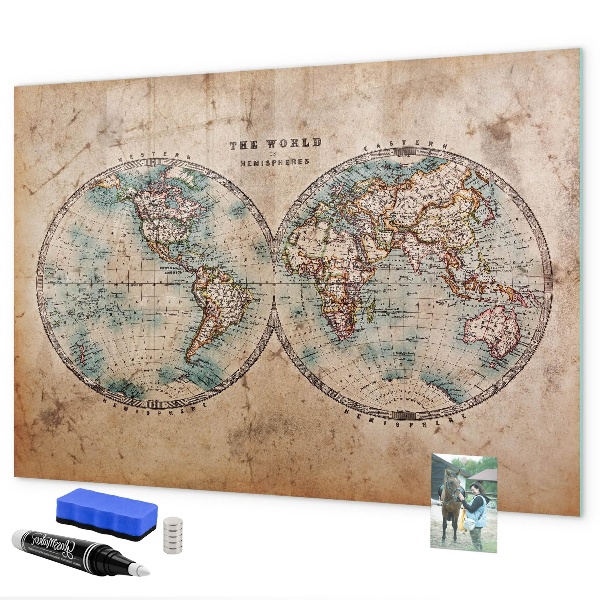 Tableau effaçable magnétique Carte du monde avec espace pour les photos