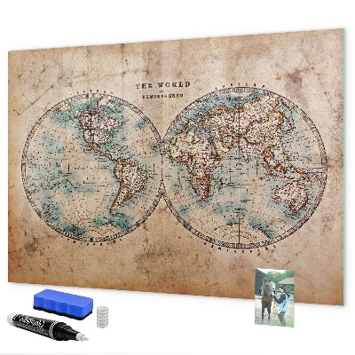 Tableau effaçable magnétique Carte du monde avec espace pour les photos