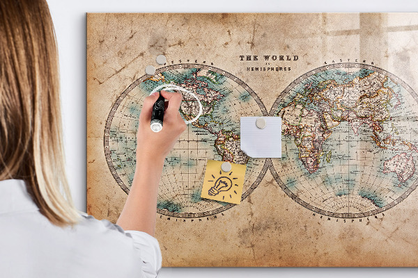 Tableau effaçable magnétique Carte du monde avec espace pour les photos