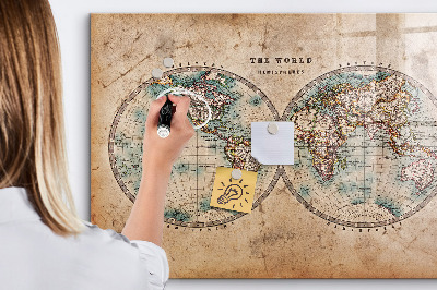 Tableau effaçable magnétique Carte du monde avec espace pour les photos