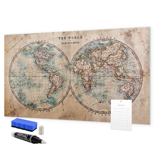 Tableau effaçable magnétique Carte du monde avec espace pour les photos