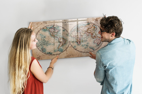 Tableau effaçable magnétique Carte du monde avec espace pour les photos