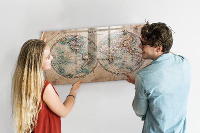 Tableau effaçable magnétique Carte du monde avec espace pour les photos