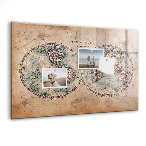 Tableau effaçable magnétique Carte du monde avec espace pour les photos