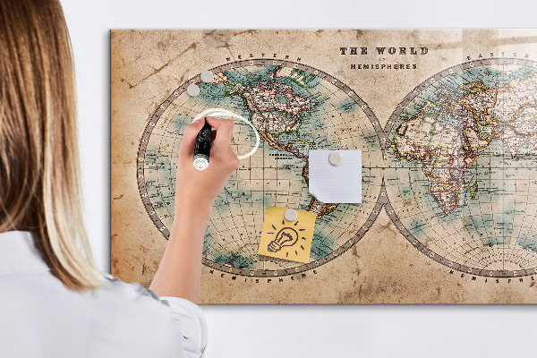 Tableau effaçable magnétique Carte du monde avec espace pour les photos