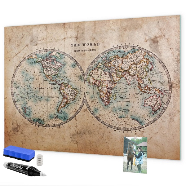 Tableau effaçable magnétique Carte du monde avec espace pour les photos