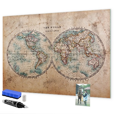 Tableau effaçable magnétique Carte du monde avec espace pour les photos