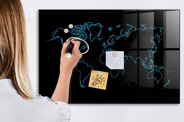 Tableau magnétique effaçable Carte du monde avec emplacements de photos