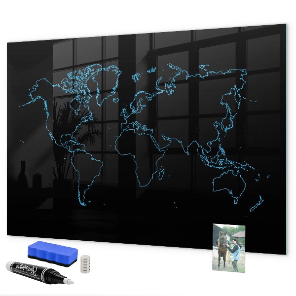Tableau magnétique effaçable Carte du monde avec emplacements de photos