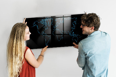 Tableau magnétique effaçable Carte du monde avec emplacements de photos
