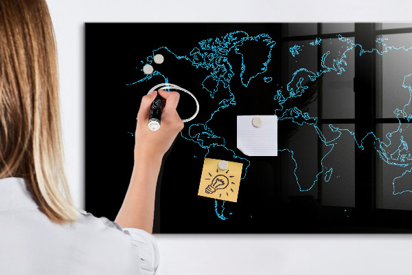 Tableau magnétique effaçable Carte du monde avec emplacements de photos