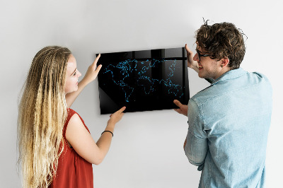 Tableau magnétique effaçable Carte du monde avec emplacements de photos