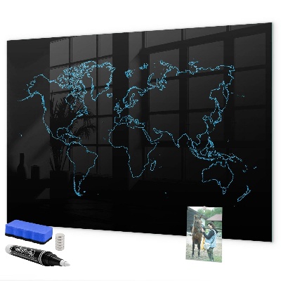 Tableau magnétique effaçable Carte du monde avec emplacements de photos