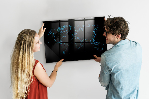 Tableau magnétique effaçable Carte du monde avec emplacements de photos