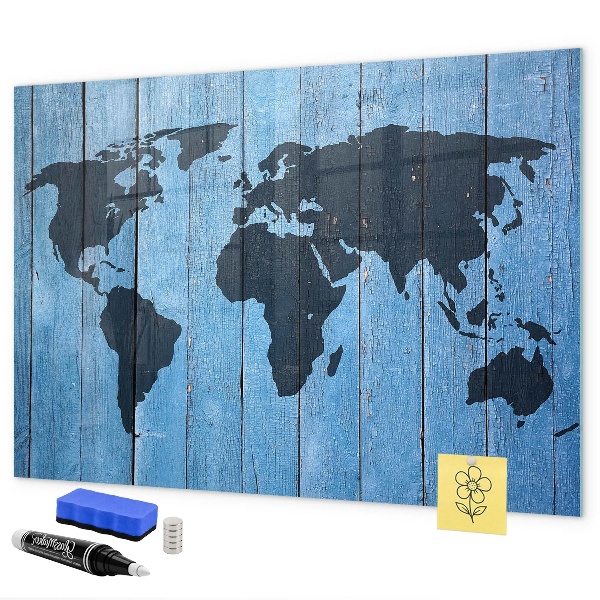 Tableau magnétique effaçable Carte du monde avec emplacements de photos