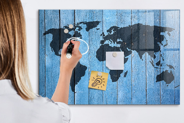 Tableau magnétique effaçable Carte du monde avec emplacements de photos