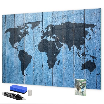Tableau magnétique effaçable Carte du monde avec emplacements de photos