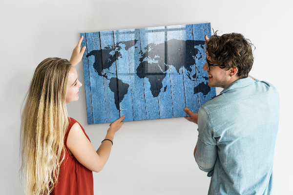 Tableau magnétique effaçable Carte du monde avec emplacements de photos