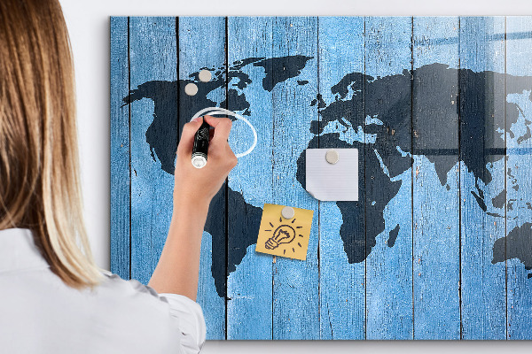 Tableau magnétique effaçable Carte du monde avec emplacements de photos