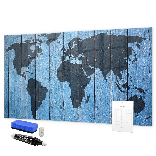 Tableau magnétique effaçable Carte du monde avec emplacements de photos