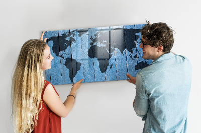 Tableau magnétique effaçable Carte du monde avec emplacements de photos