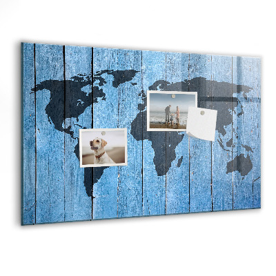 Tableau magnétique effaçable Carte du monde avec emplacements de photos