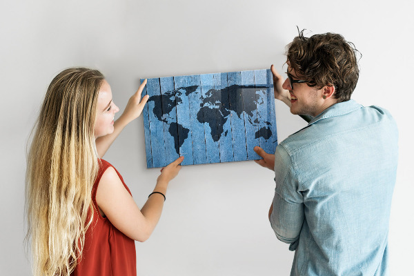 Tableau magnétique effaçable Carte du monde avec emplacements de photos
