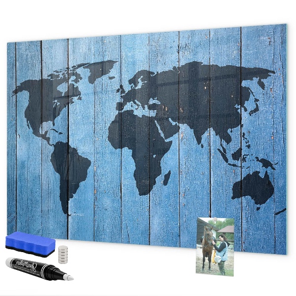 Tableau magnétique effaçable Carte du monde avec emplacements de photos