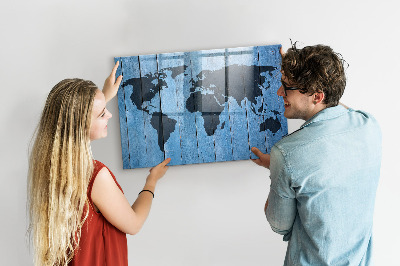Tableau magnétique effaçable Carte du monde avec emplacements de photos