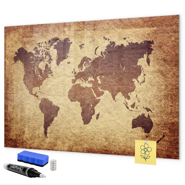 Tableau effaçable magnétique Carte du monde avec emplacements de photos