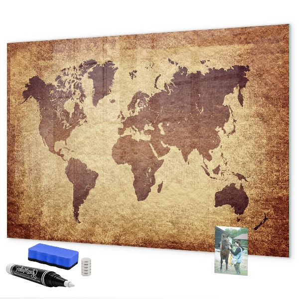 Tableau effaçable magnétique Carte du monde avec emplacements de photos