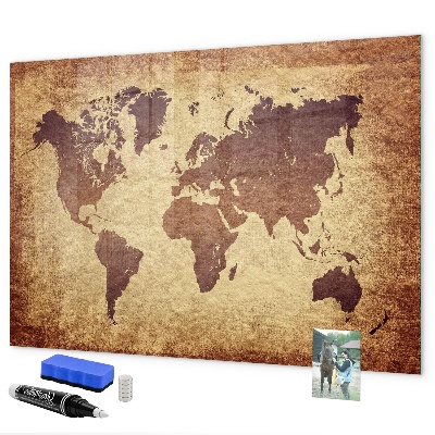 Tableau effaçable magnétique Carte du monde avec emplacements de photos