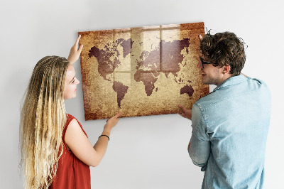 Tableau effaçable magnétique Carte du monde avec emplacements de photos