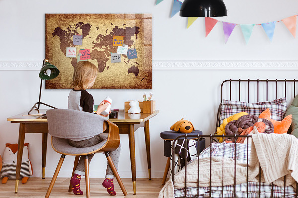 Tableau effaçable magnétique Carte du monde avec emplacements de photos