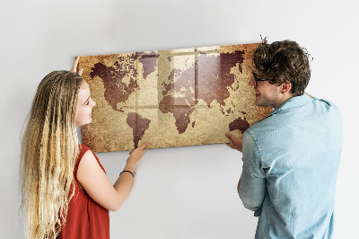 Tableau effaçable magnétique Carte du monde avec emplacements de photos