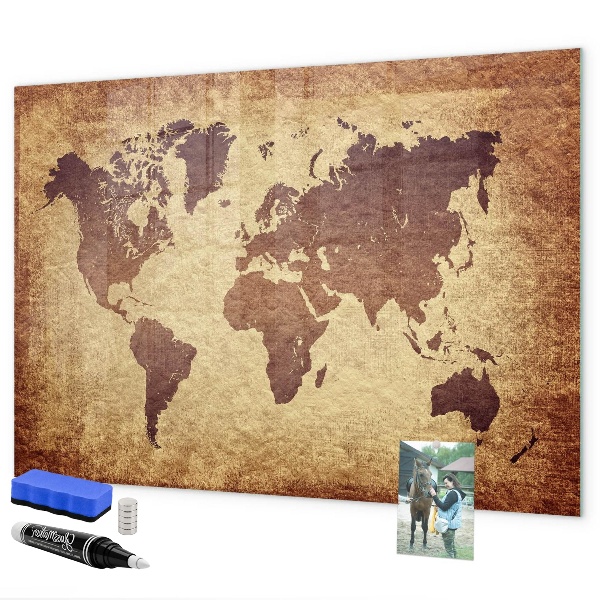 Tableau effaçable magnétique Carte du monde avec emplacements de photos