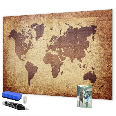 Tableau effaçable magnétique Carte du monde avec emplacements de photos