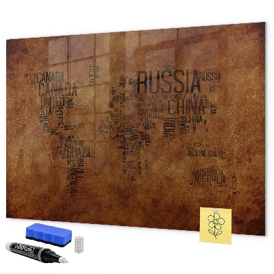Tableau effaçable magnétique Une carte du monde avec des souvenirs personnels