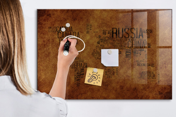 Tableau effaçable magnétique Une carte du monde avec des souvenirs personnels