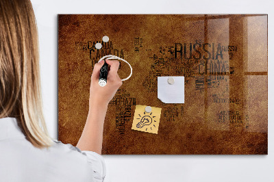Tableau effaçable magnétique Une carte du monde avec des souvenirs personnels