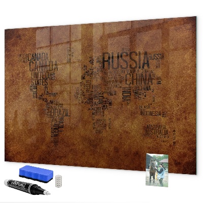 Tableau effaçable magnétique Une carte du monde avec des souvenirs personnels