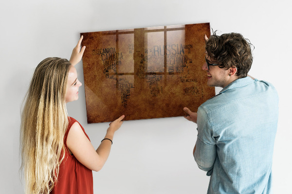 Tableau effaçable magnétique Une carte du monde avec des souvenirs personnels