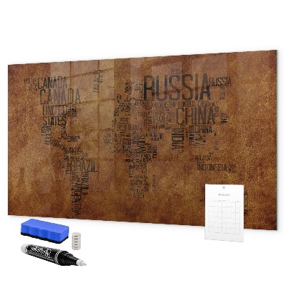 Tableau effaçable magnétique Une carte du monde avec des souvenirs personnels